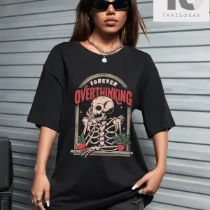 Eduely İskelet ve Harf Grafikli Düşük Omuz Oversize Tişört