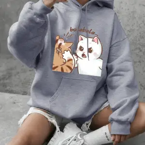 Eğlenceli İki Kedi Kavga Ediyor Baskılı Kapüşonlu Üst Kadınlar Kışlık Polar Sıcak Sweatshirt