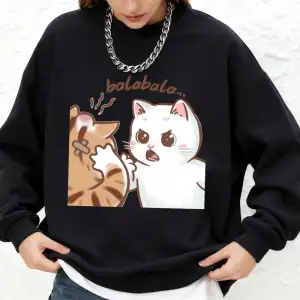 Eğlenceli İki Kedi Kavga Ediyor Baskılı Sweatshirt Kadınlar Sonbahar Bol Jogger Kapüşonlu Üst