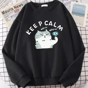 Eğlenceli Kedi Saç Kurutma Makinesi Kullanarak Sevimli Baskı Kapüşonlular Erkek Kadın Komik B