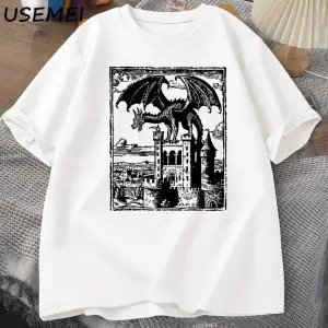 Ejderha Vintage Koyu Grafik T Shirt 90s Retro Y2k Tshirt Baskı Büyük Boy T-shirt Kadın Erkek 3024