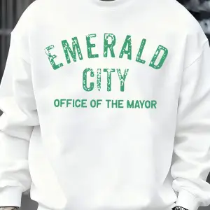 Emerald City Mektup Baskılı Sonbahar Sweatshirt Erkek Trendy Günlük Kazak Polar Bol Giyim Her