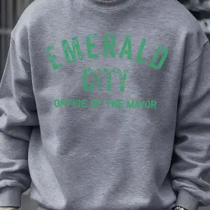 Emerald City Mektup Baskılı Sonbahar Sweatshirt Erkek Trendy Günlük Kazak Polar Bol Giyim Her