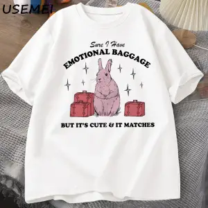 Emin ben duygusal bagaj komik T Shirt kadın erkek Vintage tavşan Teeyaz k 2836