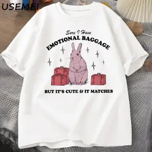Emin ben duygusal bagaj komik T Shirt kadın erkek Vintage tavşan Teeyaz k 2836