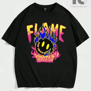 Emoji Baskılı ve Harfli Kısa Kollu Erkek Tişört, Yuvarlak Yaka