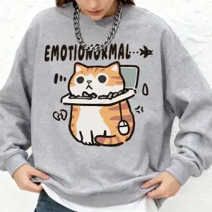 Emotion Abnormal Cat baskılı kapüşonlu svetşört kadın temel bisiklet yaka büyük beden sweatsh
