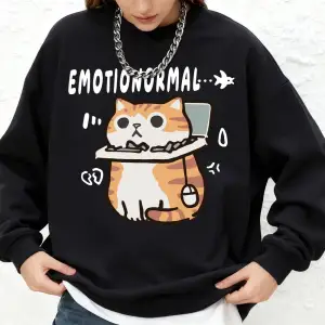 Emotion Abnormal Cat baskılı kapüşonlu svetşört kadın temel bisiklet yaka büyük beden sweatsh