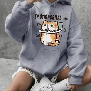Emotion Abnormal Cat Baskılı Sweatshirtler Kadınlar İçin Kışlık Polar Sıcak Kapüşonlu Üstler