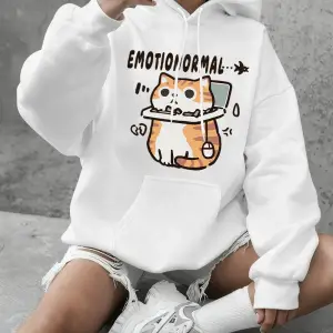Emotion Abnormal Cat Baskılı Sweatshirtler Kadınlar İçin Kışlık Polar Sıcak Kapüşonlu Üstler