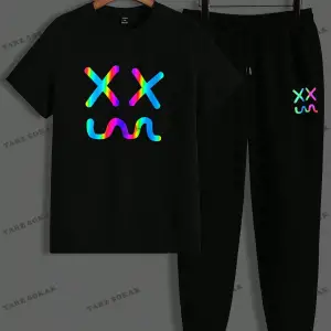 EMRG Erkek Yazılı Baskılı Kısa Kollu Tişört ve Kargo Şort Takım