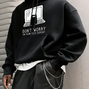 Endişelenmeyin Ben Teknik Destekteniyim Baskılı Erkek Gençlik Üstleri Cepli Retro Kapüşonlu