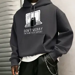 Endişelenmeyin Ben Teknik Destekteniyim Baskılı Erkek Gençlik Üstleri Cepli Retro Kapüşonlu