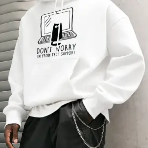 Endişelenmeyin Ben Teknik Destekteniyim Baskılı Erkek Gençlik Üstleri Cepli Retro Kapüşonlu