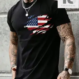 Erkek Amerikan Bayrağı Baskılı Tişört