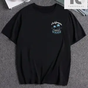 Erkek Araba Ve Dalga Desenli Yuvarlak Yaka Tişört