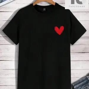 Erkek Aşk Kalp Baskılı Yuvarlak Yaka Kısa Kollu Tişört