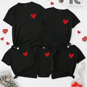 Erkek Aşk Kalp Baskılı Yuvarlak Yaka Kısa Kollu Tişört