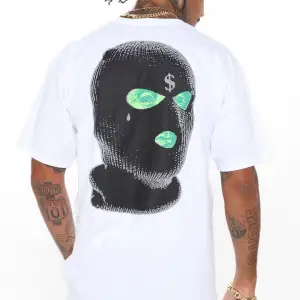 Erkek Beyaz Dirty Money Drill Sırt Baskılı Oversize Bisiklet Yaka T-shirt