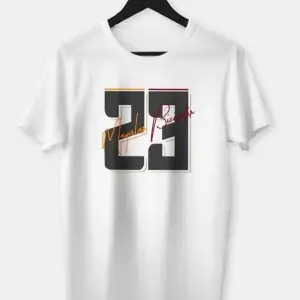 Erkek Beyaz Grande 23 Baskılı Oversize Bisiklet Yaka Tshirt