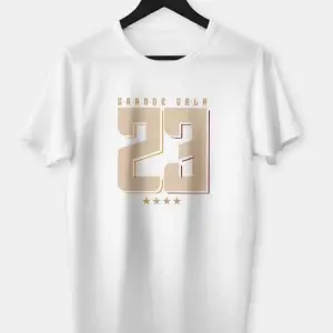 Erkek Beyaz Grande Gala 23 Baskılı Oversize Bisiklet Yaka Tshirt