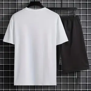 Erkek BeyazLos Angeles Baskılı Basic Oversize T-Shirt- Şort Takım strup0000000000015