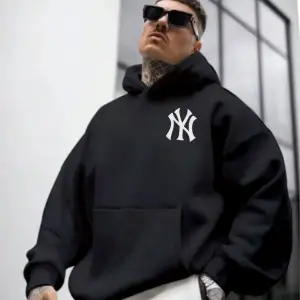 Erkek Beyaz Ön Arka NY Baskılı Kapüşonlu Sweatshirt onarkanysweatshirt