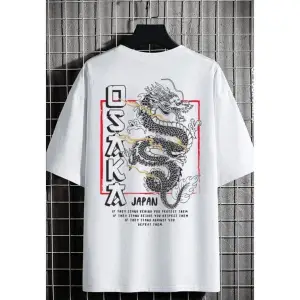 Erkek Beyaz Osaka Oversize Bisiklet Yaka Tshirt