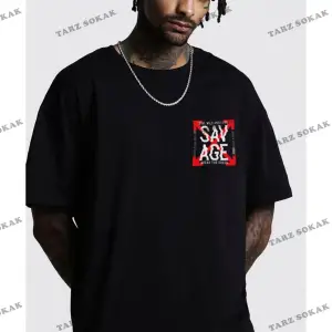 Erkek Beyaz Oversize Savage Baskılı