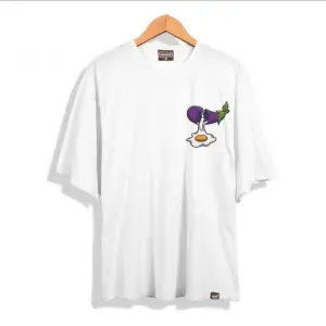 Erkek Beyaz Patlıcan Oversze Bisiklet Yaka Tshirt