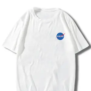 Erkek Beyaz T-shirt Nasa Logo Baskılı Oversize Tişört