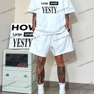 Erkek Bol Kesim Rahat Tişört Ve Şort Takım Harfli Baskılı