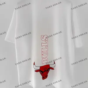 Erkek Bulls Oversize Baskılı Pamuklu Bisiklet Yaka Kısa Kollu