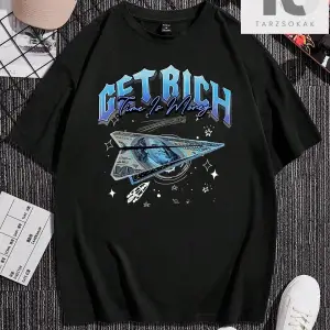 Erkek Dolar İşareti ve Harf Baskılı Yuvarlak Yaka Kısa Kollu Tişört