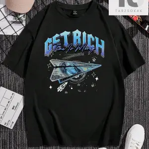 Erkek Dolar İşareti ve Harf Baskılı Yuvarlak Yaka Kısa Kollu Tişört