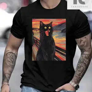 Erkek Eğlenceli Yağlıboya Desenli Kısa Kollu Tişört