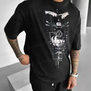 Erkek Ekru Beyaz Da Vinci Sicience Oversize Fit Bol Geniş Kalıp Salaş Kesim