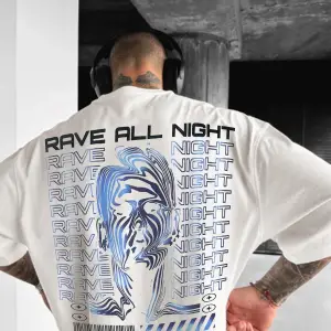 Erkek Ekru Beyaz Rave All Night Oversize Fit Bol Geniş Kalıp Salaş Kesim