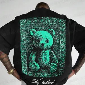 Erkek Ekru Beyaz Traditional Ayıcık Teddy Bear Oversize Fit Bol Geniş Kalıp Salaş Kesim