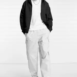 Erkek Ekru Kapüşonlu Fermuarlı 3 Üç İplik Polar Kanguru Oversize Salaş Sweatshirt Beyaz