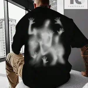 Erkek Figür Grafikli Düşük Omuz Tişörtü