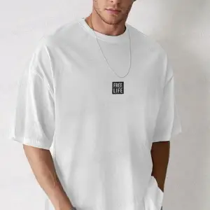 Erkek Free Life Beyaz Bisiklet Yaka Oversize Salas