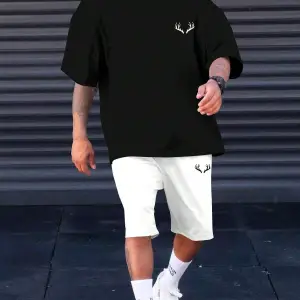 Erkek Günlük Seyahat Kısa Kollu Yuvarlak Yaka Tişört ve Şort Takımı