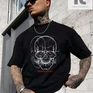 Erkek Harfli ve Kafatası Baskılı Kısa Kollu Tişört