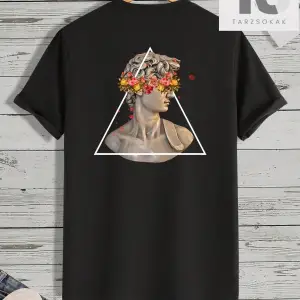 Erkek Heykel Baskılı Kısa Kollu Tişört