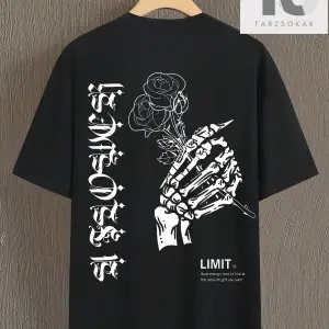 Erkek Kafatası El ve Harf Baskılı Tişört