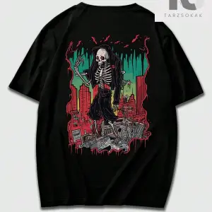 Erkek Kafatası ve Kanatlar Baskılı Tişört