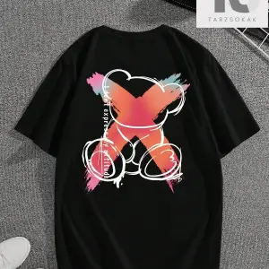 Erkek Kalp ve Ayı Desenli Tişört