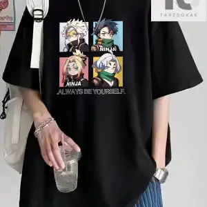 Erkek Karikatür Mektup Baskı Kısa Kollu Tişört