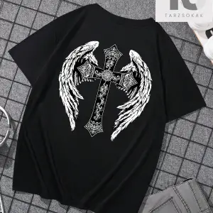 Erkek Karikatür & Slogan Grafikli Düşük Omuz Tişörtü